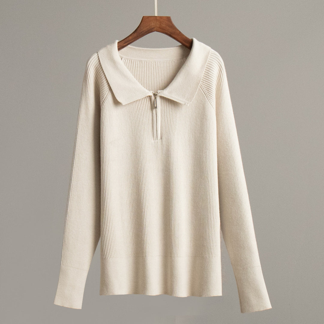 Damen Gemütlicher Feinstrickpullover mit Kängurutasche und Kragen Drune