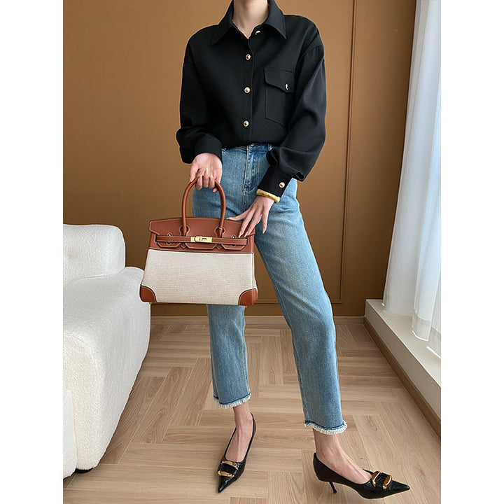 Damen lässige Overshirtjacke mit elegantem Schnitt und hochwertigen Details Drune