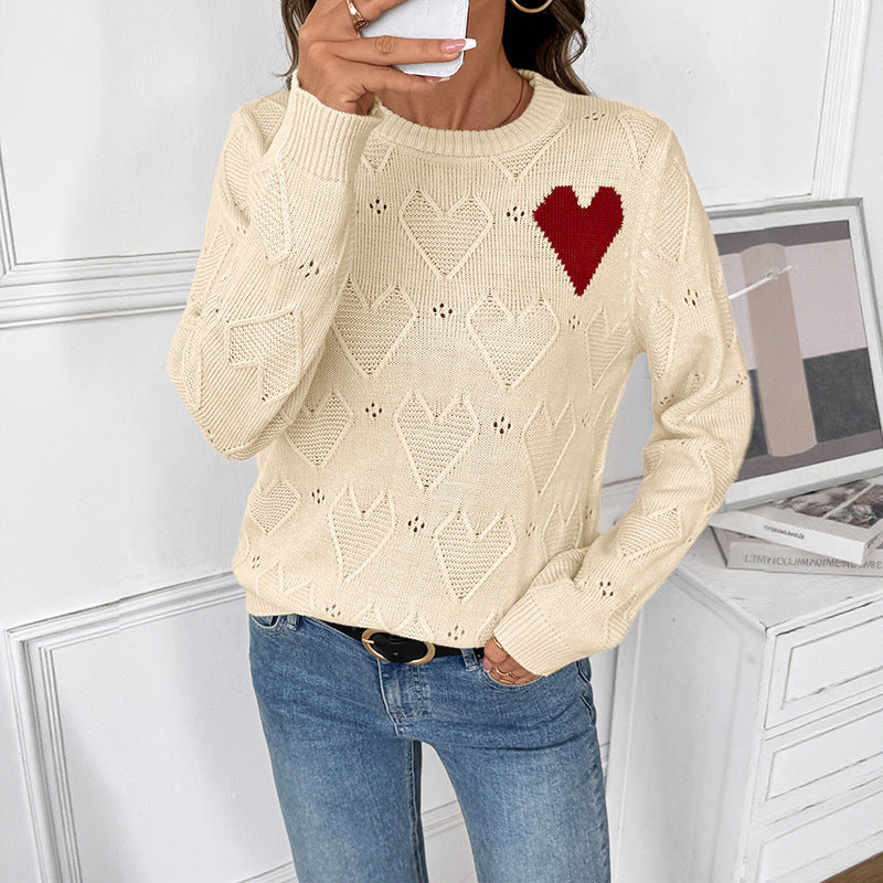 Damen Verspielter Strickpullover mit Herzdesign Drune