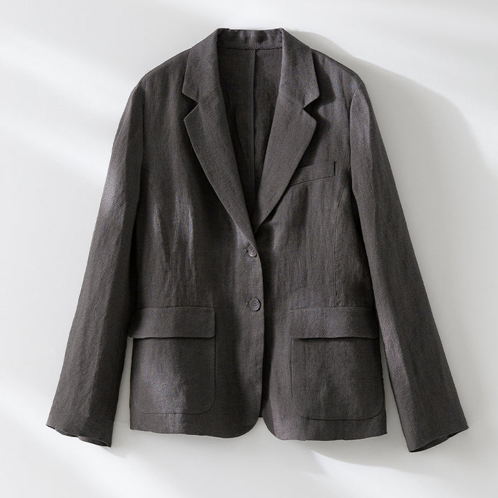 Damen Leinenblazer mit aufgesetzten Taschen, legerer Passform und Reverskragen Drune