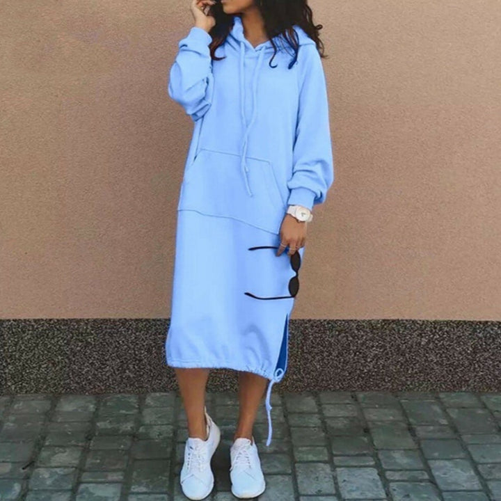 Damen Oversize Hoodie-Midikleid mit Tunnelzugsaum und seitlichen Schlitzdetails Drune