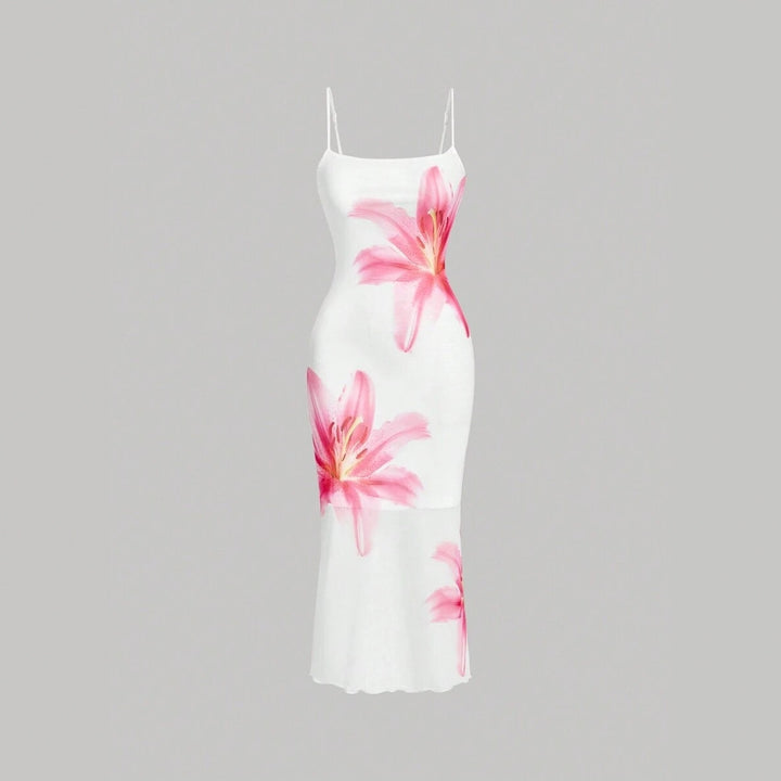 Damen sommerliches Blumenkleid mit feinen Spaghetti-Trägern und fließendem Schnitt Drune