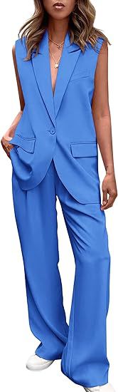 Damen ärmelloses Blazer-Set mit weit geschnittenen Hosen Drune