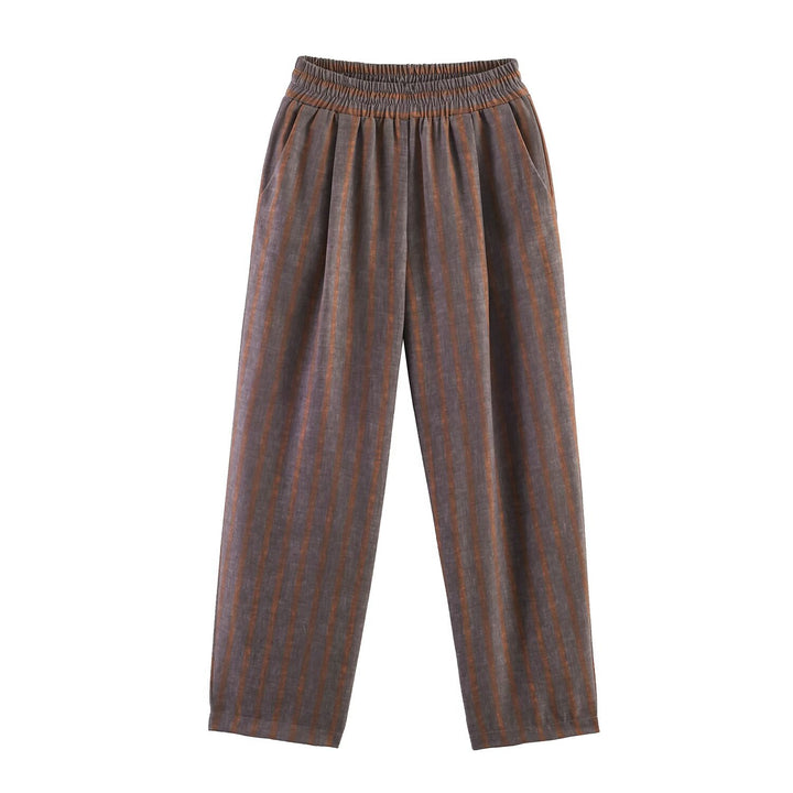 Damen Zweiteiliges Leinen-Set mit Bindegürteljacke und elastischer High-Waist-Hose Drune
