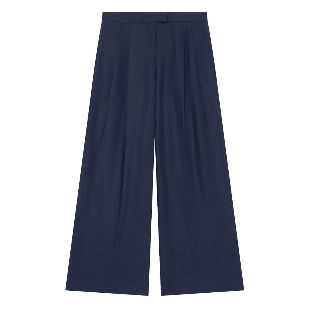 Damen Weite Bundfaltenhose mit hoher Taille und eleganten Bügelfalten Drune