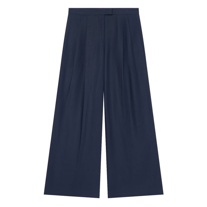 Damen Weite Bundfaltenhose mit hoher Taille und eleganten Bügelfalten Drune