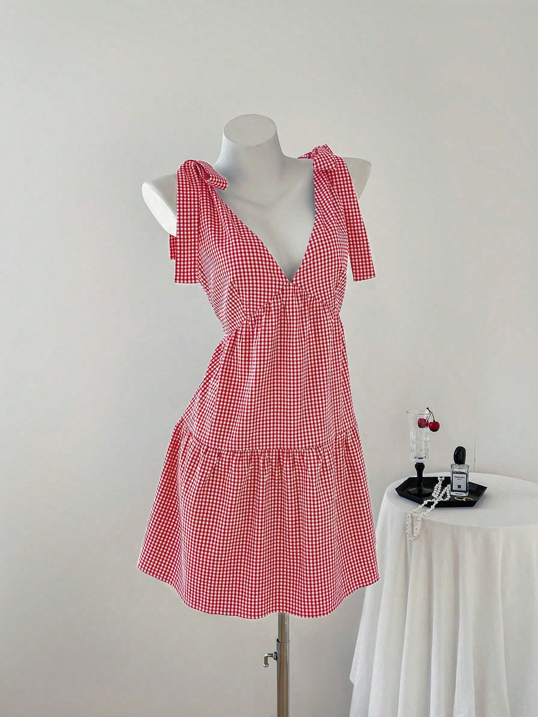 Damen Sommerkleid mit Rüschendetails und verstellbaren Trägern Drune