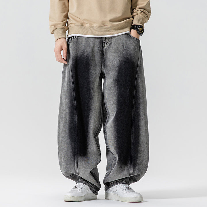 Herren Weite Paneel‑Denimhose mit Ballonbeinen und tiefem Schritt Drune