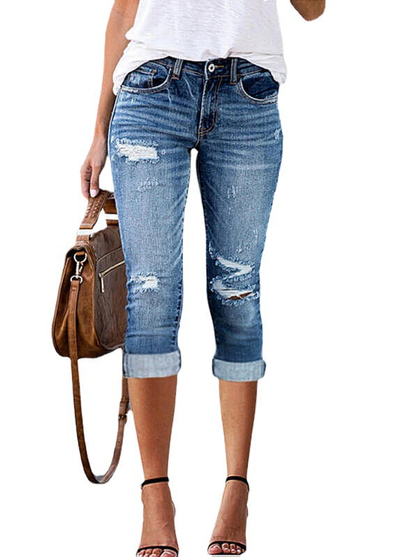 Damen 3/4 Jeans im Used-Look Drune