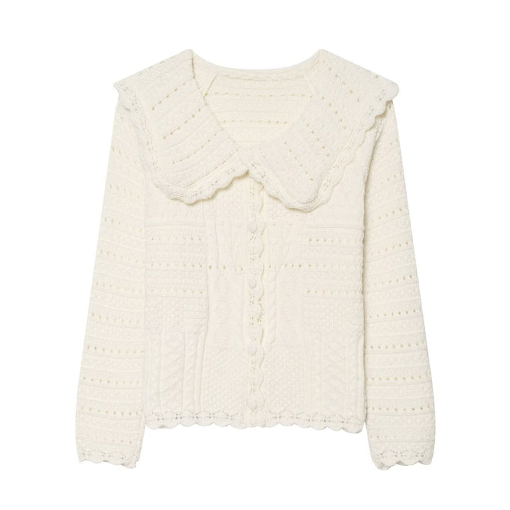 Damen Strickcardigan mit großem scallop-Kragen, Strukturmuster und Zierknopfleiste Drune