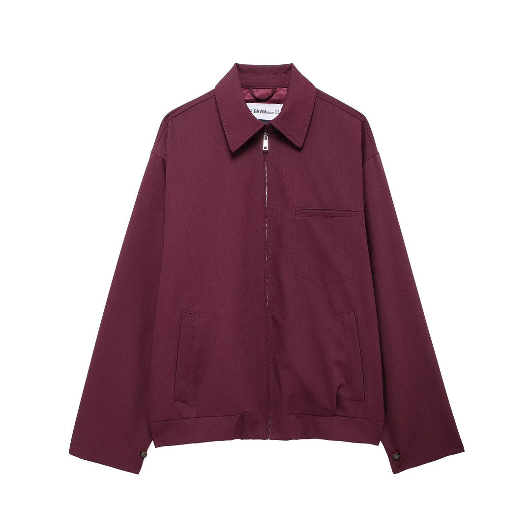 Damen Oversized Blouson mit Reißverschluss, Hemdkragen und Eingrifftaschen Drune