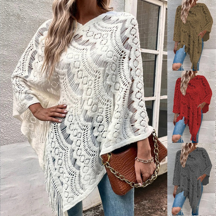 Damen Strickponcho mit elegantem Fransen-Design Drune