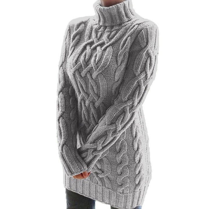Damen Oversized Strickkleid mit markantem Zopfmuster und Rollkragen Drune