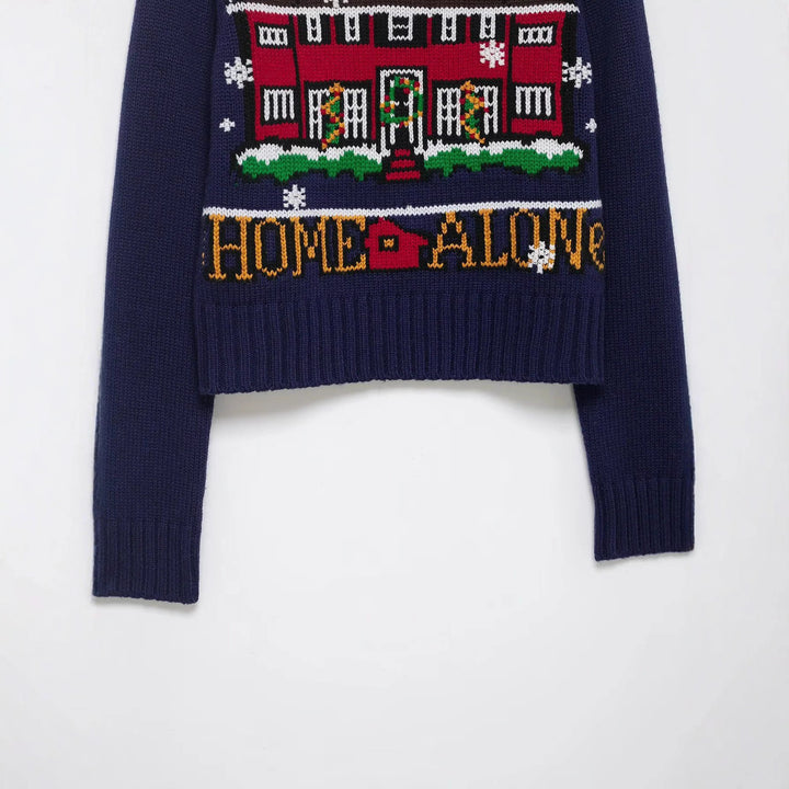 Damen nan gestrickter Crop-Pullover mit Weihnachtsmotiv und Raglanärmeln Drune
