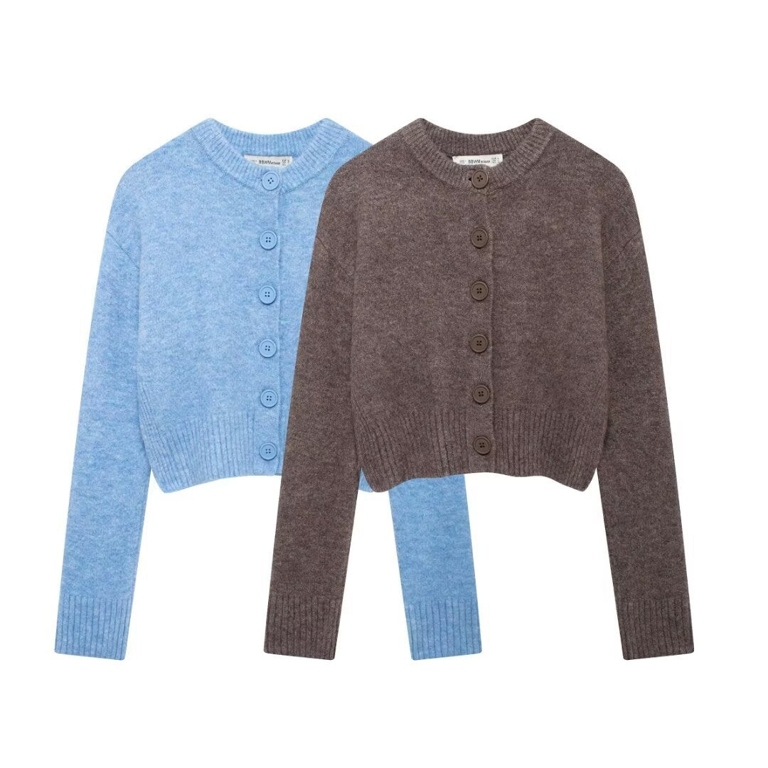 Damen modischer, kurzer Strickcardigan mit Knopfverschluss Drune