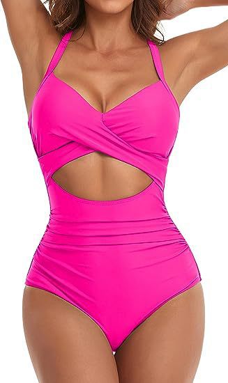 Damen Einteiliger Badeanzug mit elegantem Wickelschnitt Drune