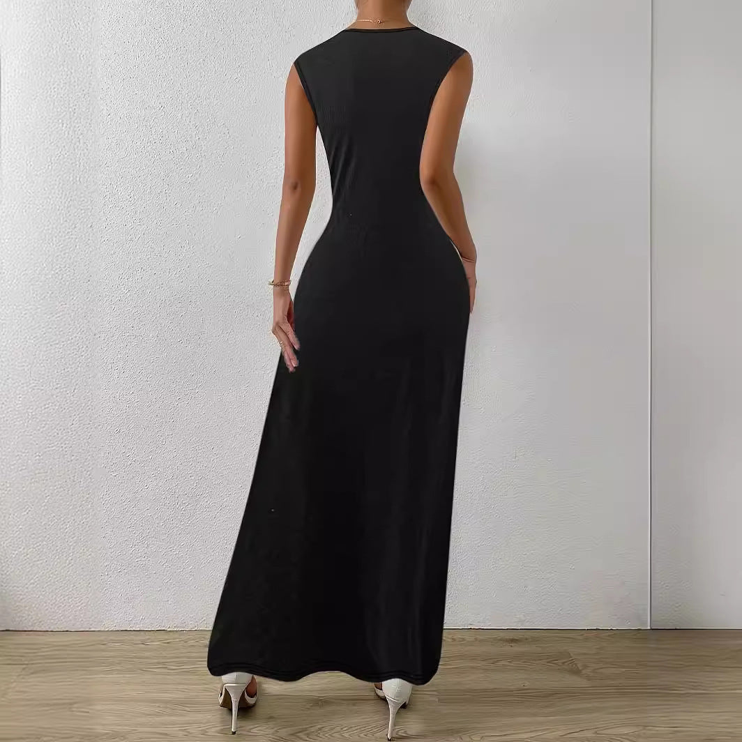 Damen Elegantes Maxikleid mit Raffungen und Rundhalsausschnitt Drune