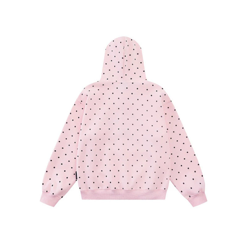 Damen Kapuzenpullover mit Knopf‑Sternapplikation, Polka‑Dot‑Allover und Kängurutasche Drune