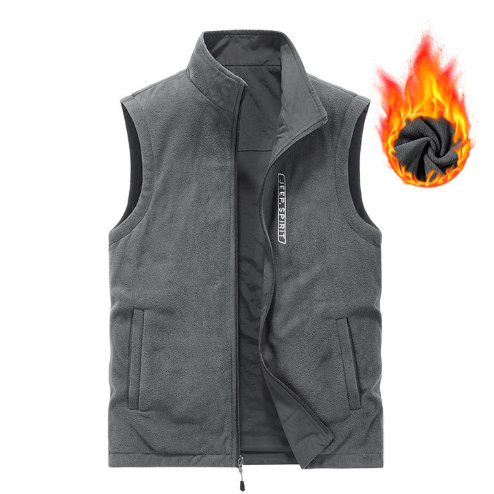 Herren Fleece-gefütterte Outdoor-Weste mit hochschließendem Kragen und Multifunktions-Taschen Drune