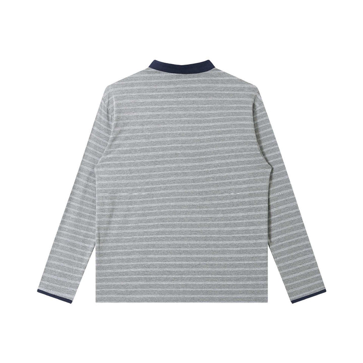 Herren Gestreiftes Langarm-Henleyshirt mit Stehkragen und feiner Ringelstruktur Drune