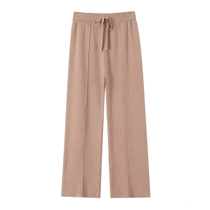 Damen weite Strickhose mit hoher Taille, sichtbarer Bügelfalte und Kordelzugbund Drune