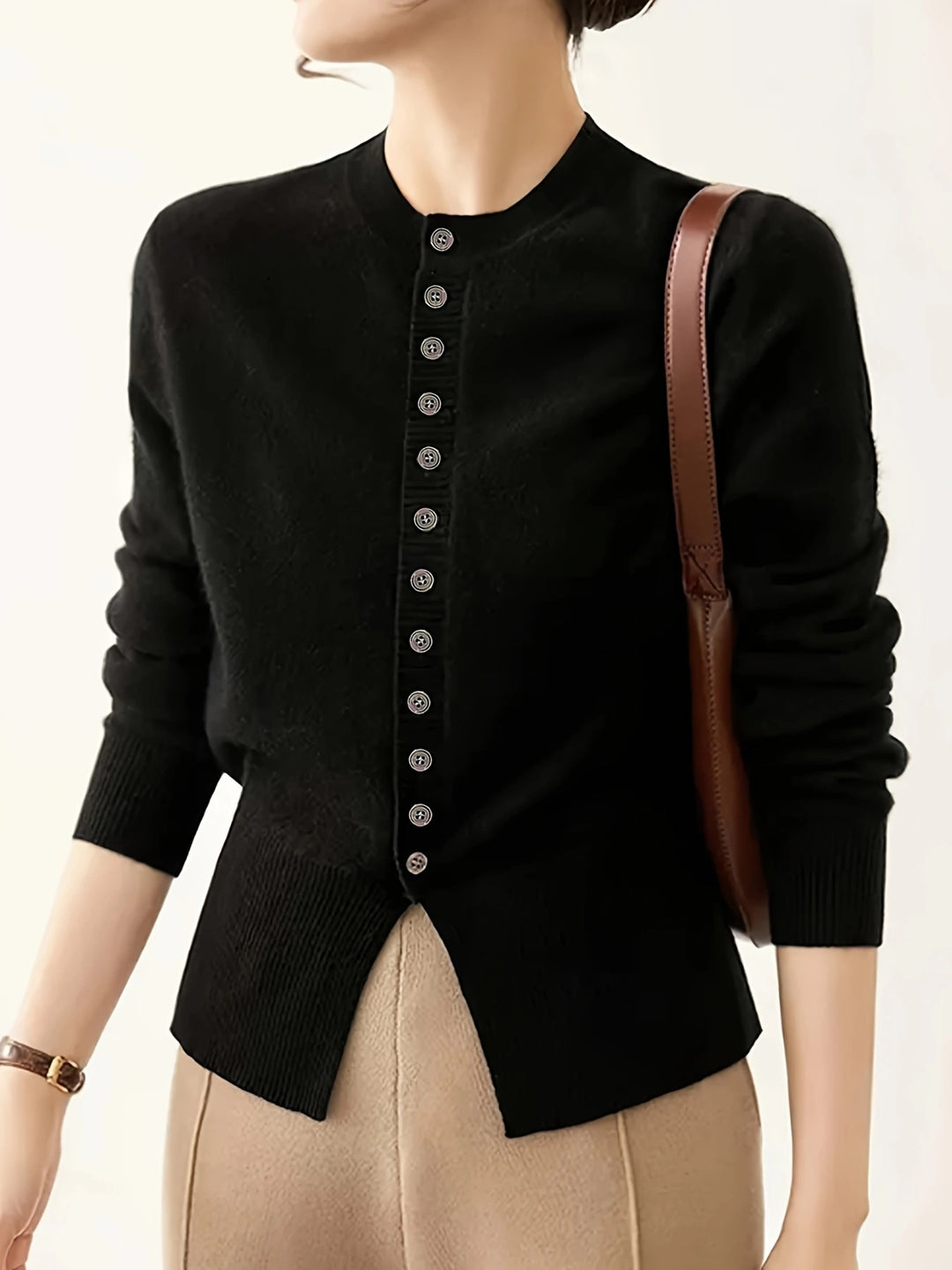 Damen Strickjacke mit feiner Knopfleiste und elegantem Stehkragen Drune