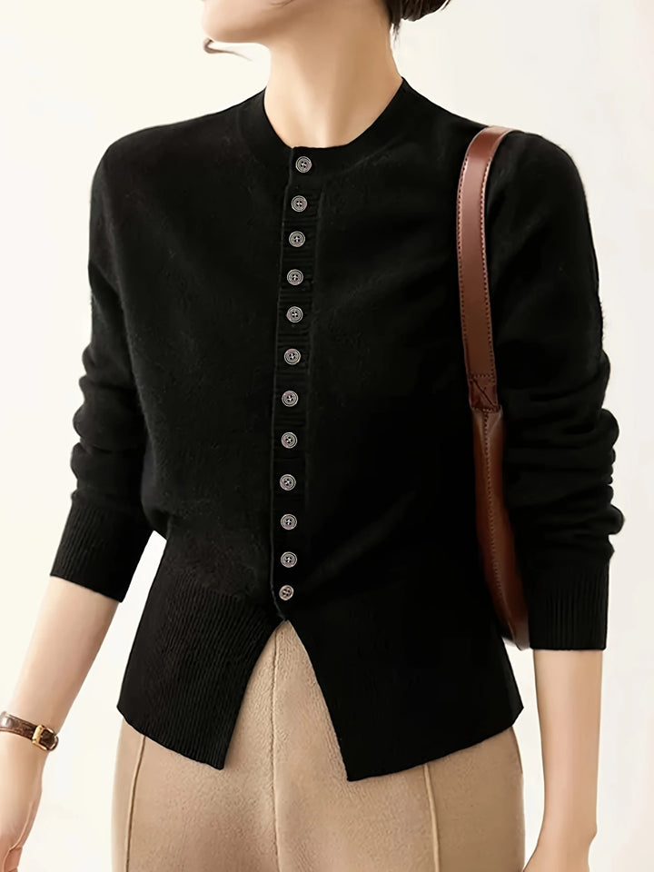 Damen Strickjacke mit feiner Knopfleiste und elegantem Stehkragen Drune