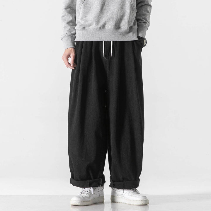 Herren Extraweite Baggy-Hose mit Tunnelzugbund und umgeschlagenem Saum Drune