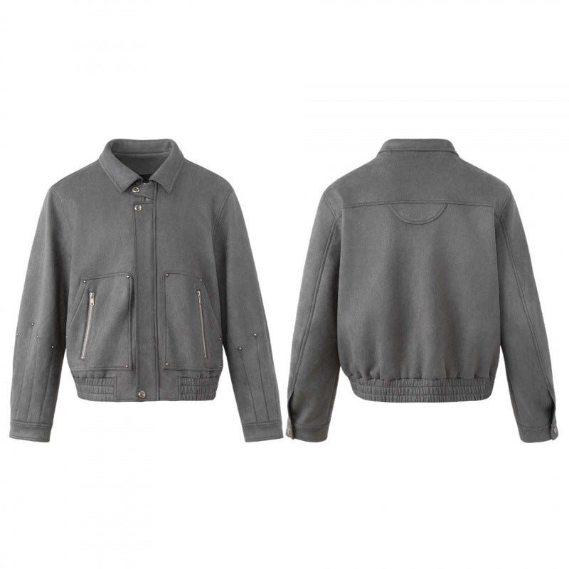 Herren Kurz geschnittener kastiger Blouson im Veloursleder‑Look mit aufgesetzten Reißverschluss‑Taschen und Metalldetail Drune