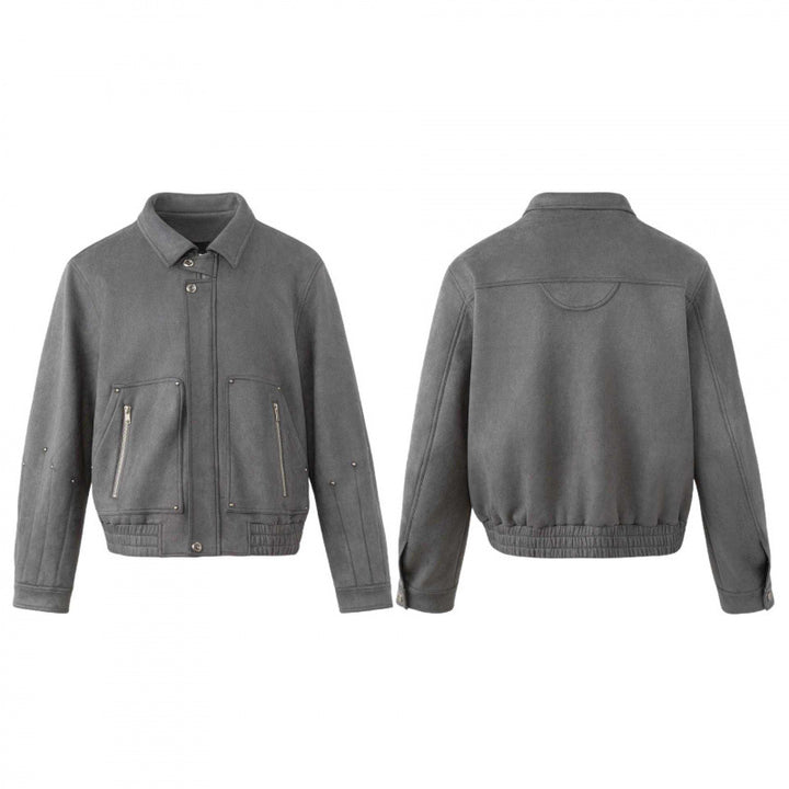 Herren Kurz geschnittener kastiger Blouson im Veloursleder‑Look mit aufgesetzten Reißverschluss‑Taschen und Metalldetail Drune