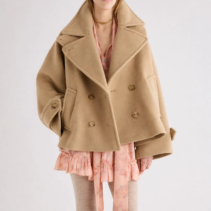 Damen Kurz geschnittener Oversize Peacoat aus Wollmix mit breitem Revers Drune