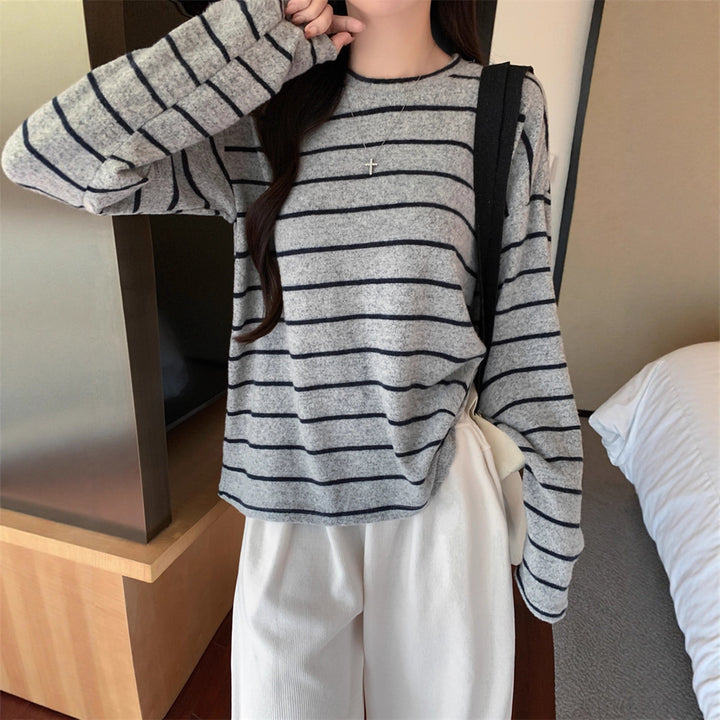 Damen lässiges Langarmshirt mit modischem Streifenlook Drune