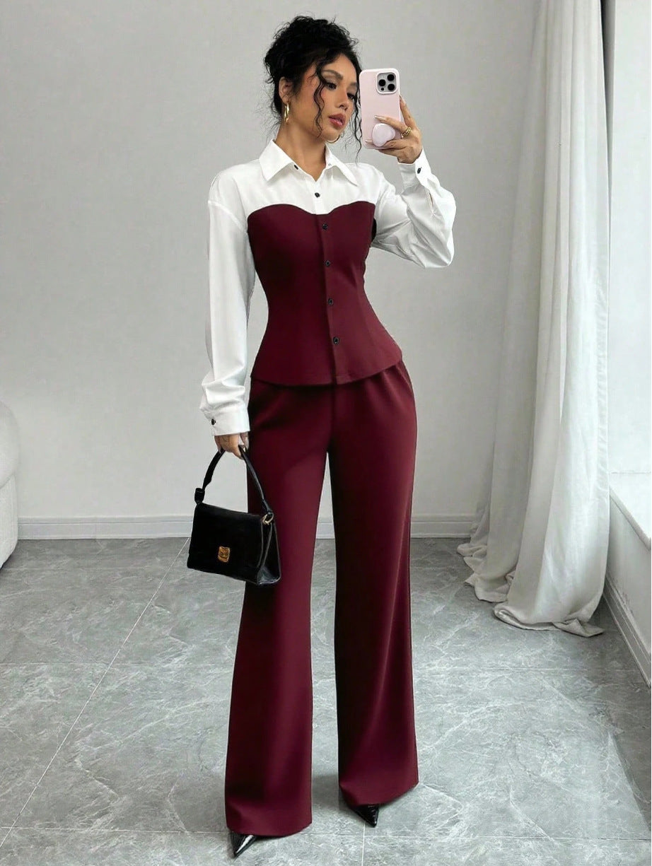 Damen Eleganter Blazer mit hochgeschnittenem Hosenanzug Drune