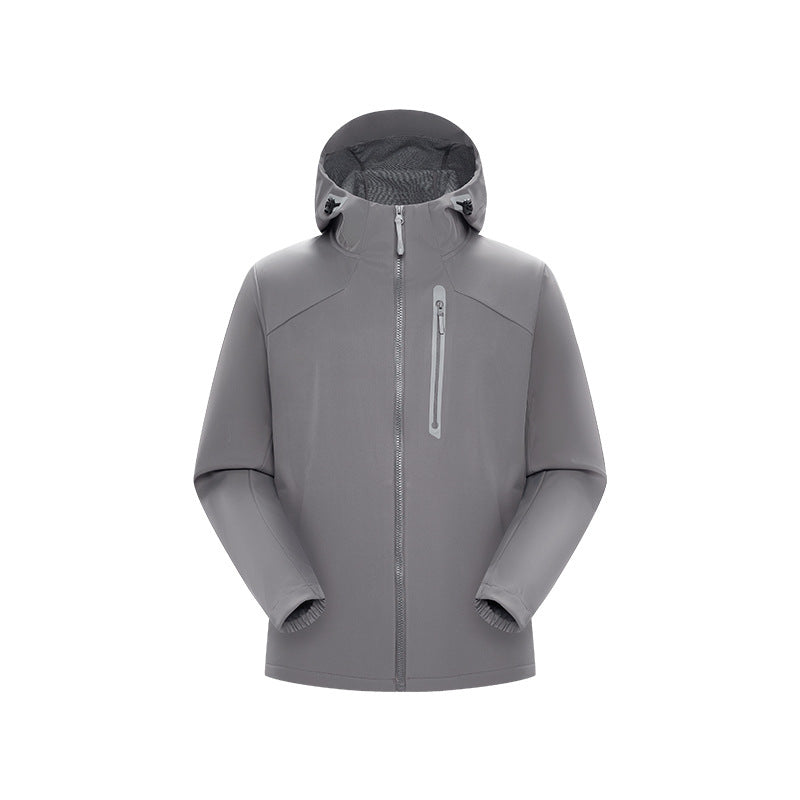 Herren Wasserdichte Softshell-Outdoorjacke mit verstellbarer Kapuze, verschweißten Reißverschlüssen und reflektierender Brusttasche Drune