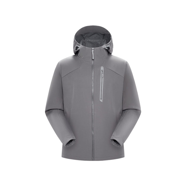 Herren Wasserdichte Softshell-Outdoorjacke mit verstellbarer Kapuze, verschweißten Reißverschlüssen und reflektierender Brusttasche Drune