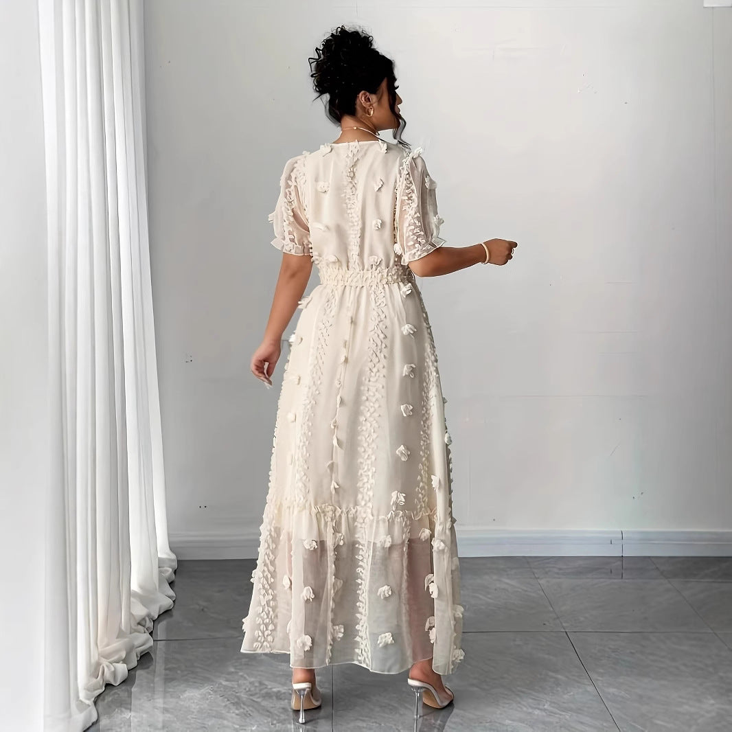 Damen Chiffon-Maxikleid mit Blütenapplikationen