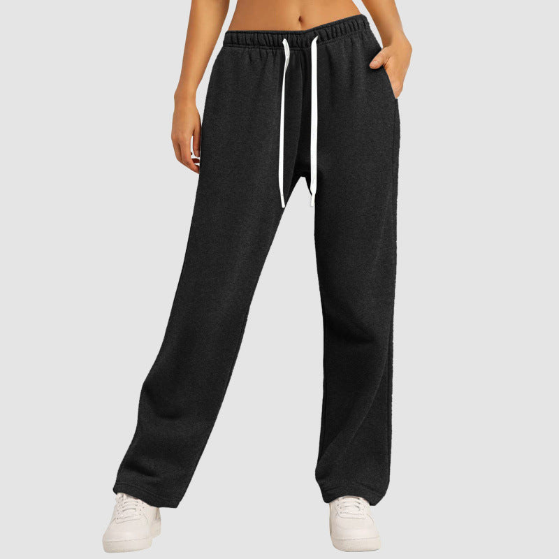 Damen nan lässige Loungehose mit geradem Bein extra langem Tunnelzug und tiefem Schritt Drune