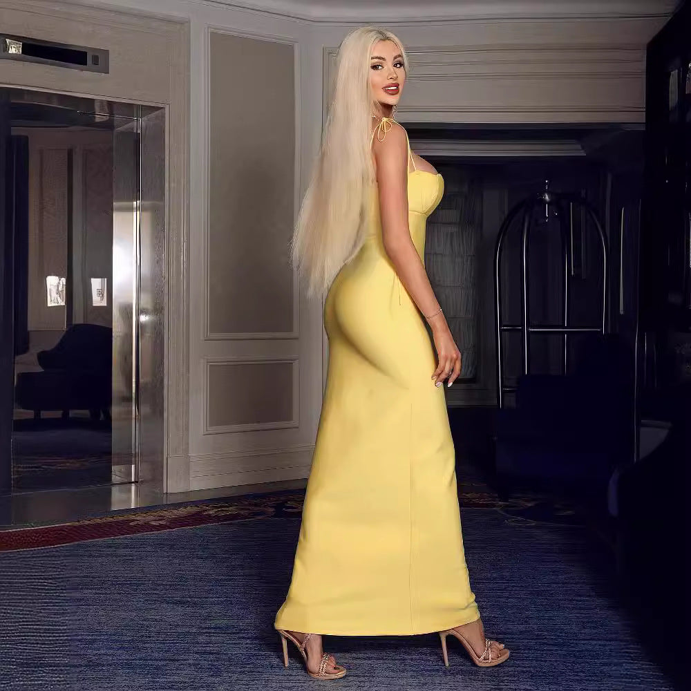 Damen Maxikleid mit abnehmbaren Trägern und herzförmigem Dekolleté Drune