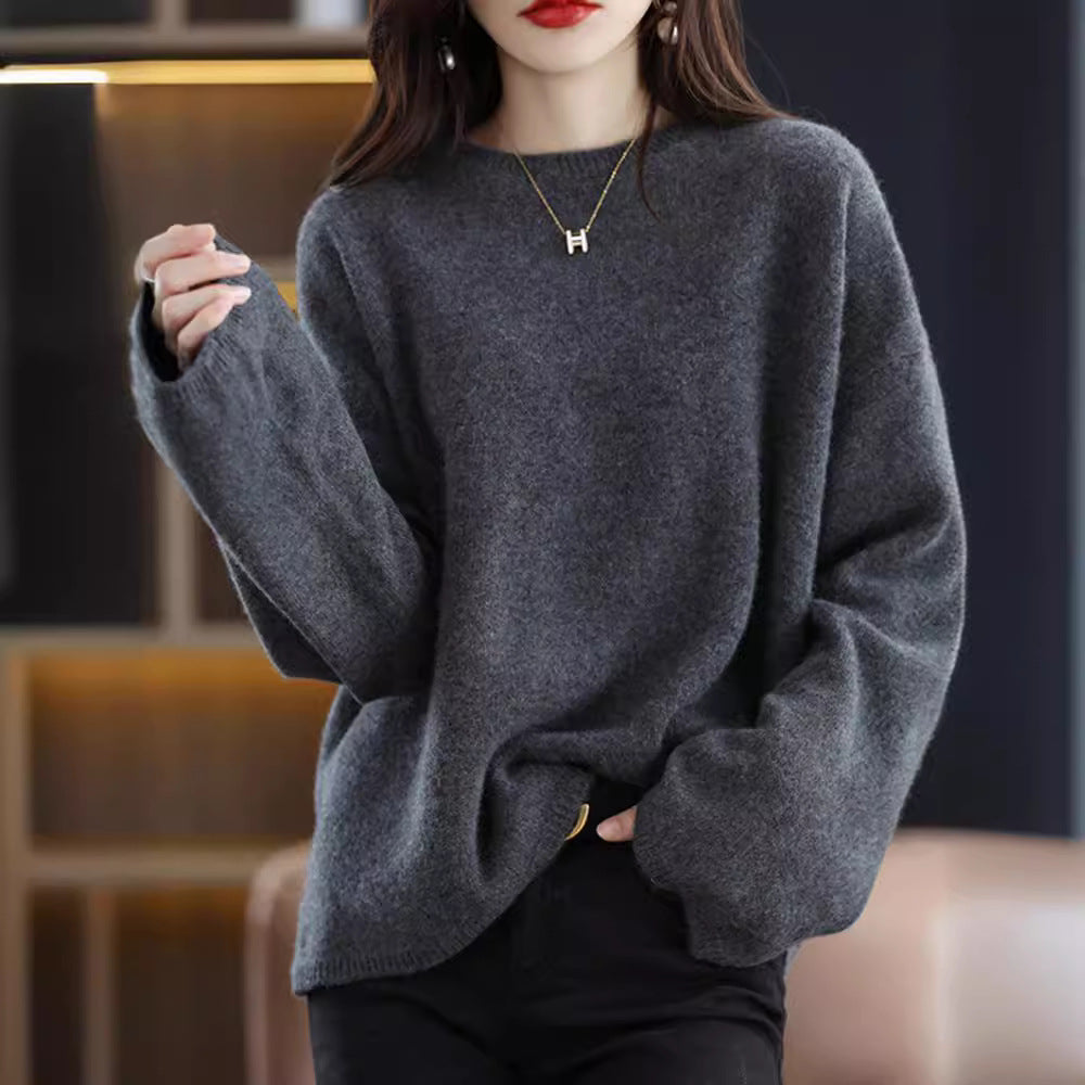 Damen weicher Strickpullover mit weitem Schnitt und legerem V-Ausschnitt Drune