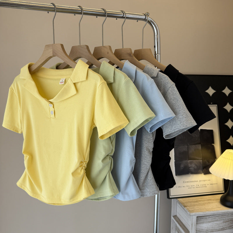 Damen Poloshirt mit kurzen Ärmeln und Kordelzugdetail Drune