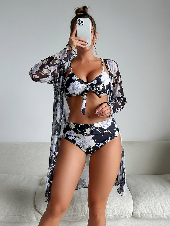 Damen Bikini-Set mit floralem Design und passendem Strandüberwurf Drune