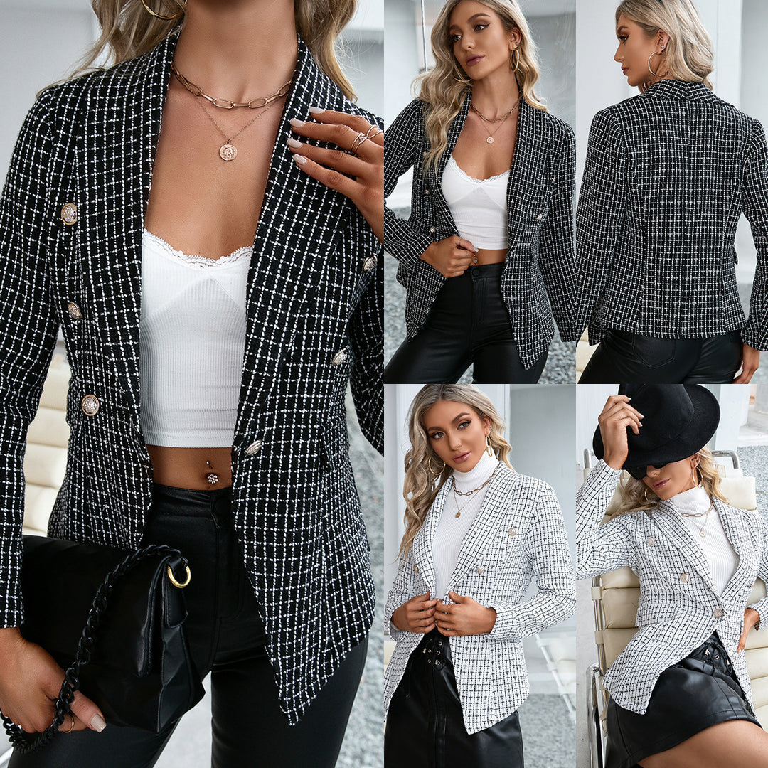 Damen strukturierte Blazerjacke im eleganten Karomuster Drune