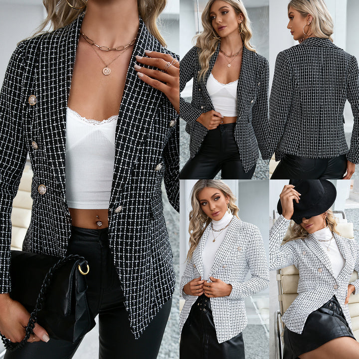 Damen strukturierte Blazerjacke im eleganten Karomuster Drune