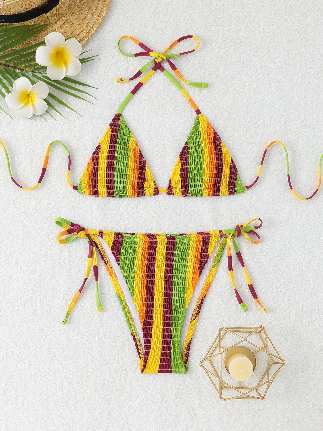 Damen Triangel-Bikini-Set mit floralem Muster und hochwertigen Bindebändern Drune