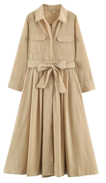 Damen 100+ Hemdblusenkleid mit Bindegürtel und A‑Linien‑Rock Drune