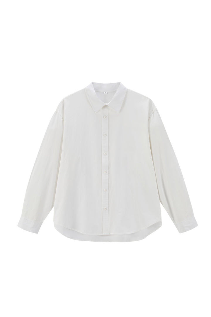 Damen Oversize Baumwollbluse mit Kentkragen und abgerundetem Saum Drune