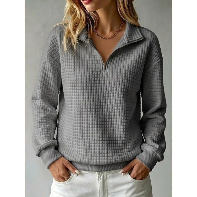 Damen Stepp-Sweatshirt mit halbem Reißverschluss und Kachelstruktur Drune