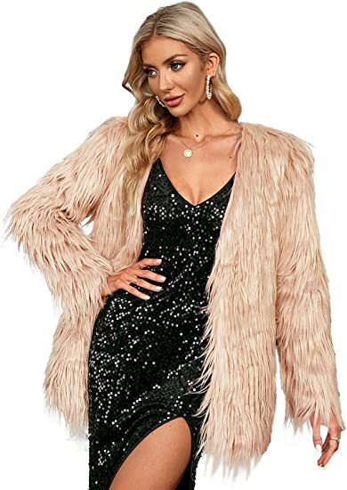 Damen Extravagante Kunstfelljacke mit flauschiger Textur Drune