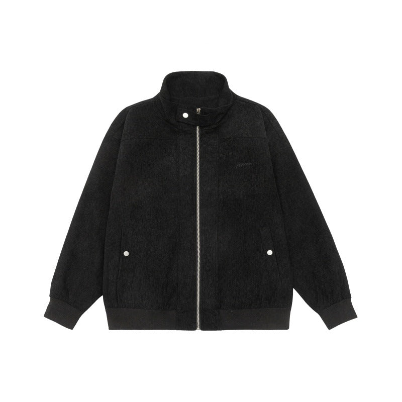 Unisex Teddy-Fleece Bomberjacke mit Stehkragen und Druckknopf-Taschen Drune