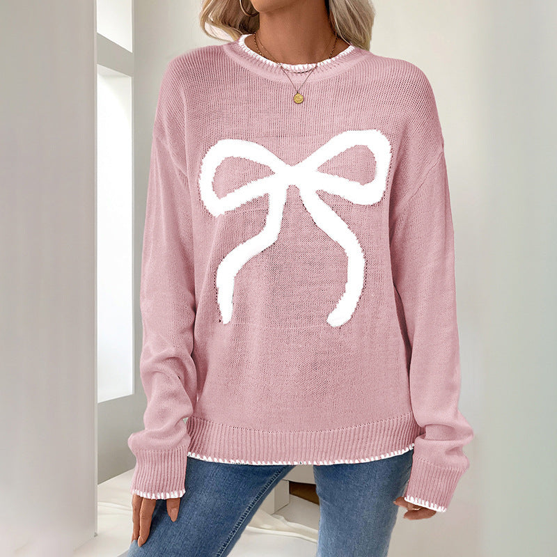 Damen Weihnachtlicher Strickpullover mit Schleifenmotiv Drune
